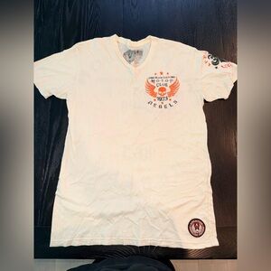 Affliction Cream Graphic Tee with Orange Accents